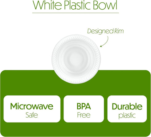 PLASTICPRO 100 PCS White Plastic Bowls - 5 oz Premium Quality Disposable Dishes for Parties