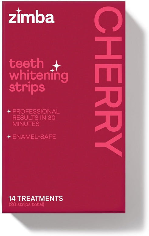 New Zimba Cherry Flavored Teeth Whitening Strips, Vegan, Enamel Safe, 14 Day Treatment
