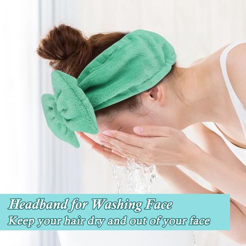 Shintop Soft Makeup Headband with Cute Bow, Elastic Spa Headband for Skincare and Facial Mask, Pea Green
