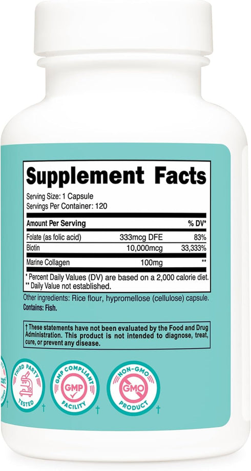Nutricost Biotin for Women, 10,000mcg, 120 Capsules with Folate & Collagen, Gluten Free