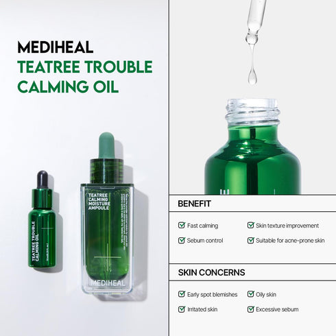Mediheal Teatree Trouble Calming Oil (0.33 fl oz), Quick Calming Oil for Sensitive Skin with Deep Hydration