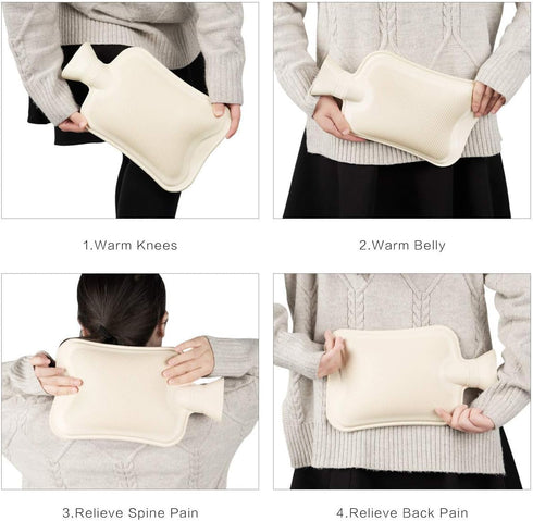 Hot Water Bag - 2 Liter Hot Water Bottle, Reusable Hot Cold Pack with Knit Cover for Pain Relief, Snowflake