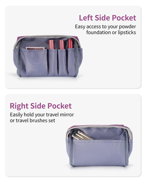 Narwey Small Makeup Bag for Purse, Mini Cosmetic Pouch with Compartments for Women (Small, Purple)