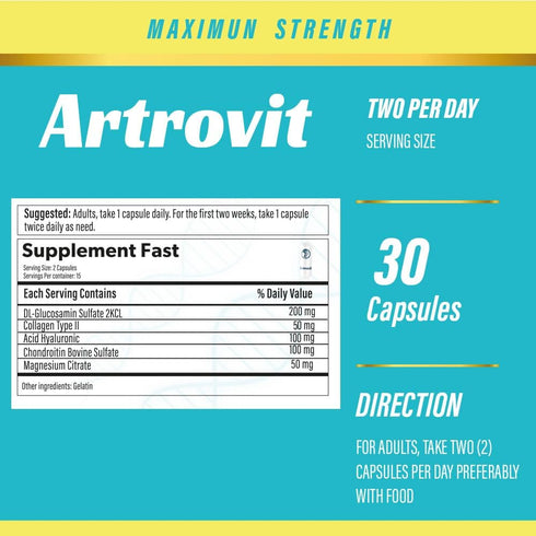 Healthy Joints Supplement, Highest Potency 95% Hyaluronic Acid and Collagen, 30 Caps