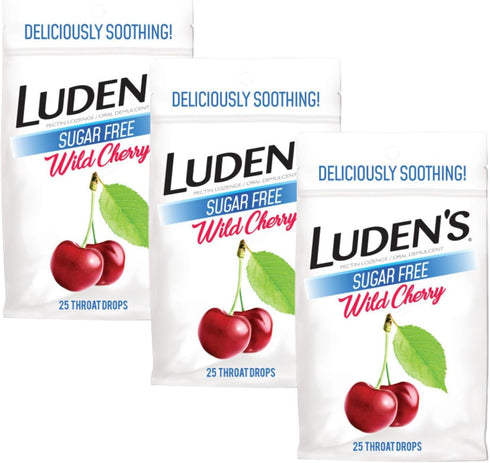 Luden's Sugar Free Wild Cherry Throat Drops, 25 Count (3 Pack) for Sore Throat Relief