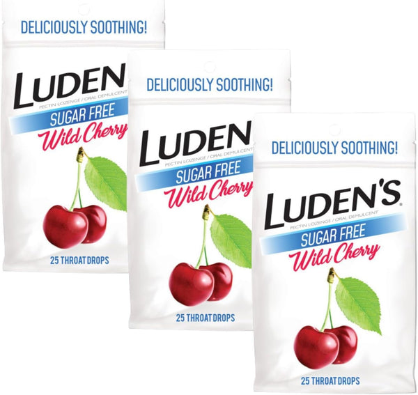Luden's Sugar Free Wild Cherry Throat Drops, 25 Count (3 Pack) for Sore Throat Relief