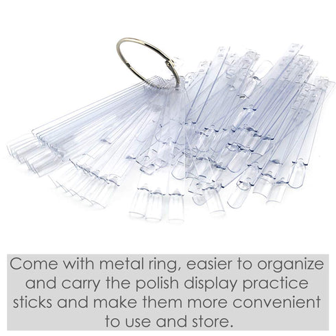 KINGMAS 150 Pcs Nail Swatches Sticks with Ring, Clear Nail Art Color Display False Nail Tips Polish Practice