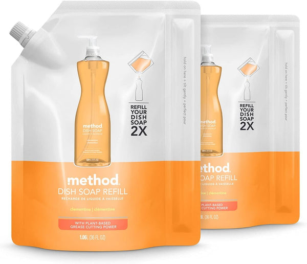 Method Gel Dish Soap Refill, Clementine, Biodegradable Formula, Tough on Grease, 36 Fl Oz (Pack of 2)