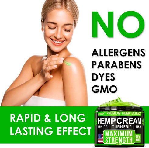Maximum Strength Hemp Cream for Muscle, Joint, Back, Knee Relief - Natural Hemp Oil Extract Gel Rub