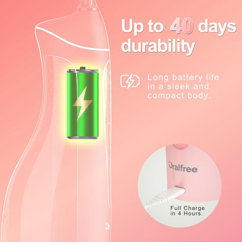 Oralfree Water Dental Flosser, Cordless Oral Irrigator, Portable Rechargeable Travel Teeth Cleaning, IPX7 Waterproof