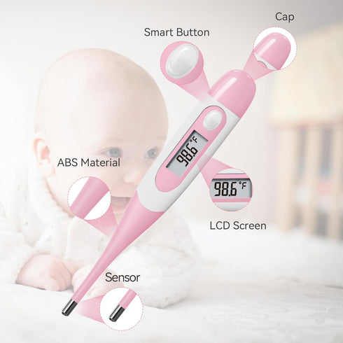 Clinical Digital Thermometer for Adults and Babies, Oral, Armpit, Rectal, Fever Alarm, Flexible Tip