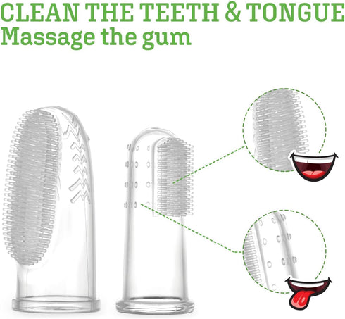 haakaa 2PK Silicone Baby Finger Toothbrush Set, 360º Bristle for Newborn Oral Gum Cleaning
