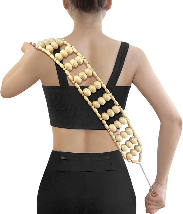 Wood Back Massager Roller Rope, Manual Massage Strap for Back, Neck, Shoulders,