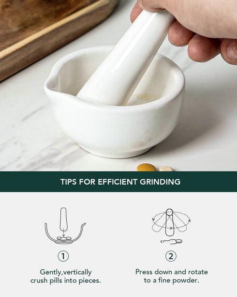 Mini Pill Crusher Porcelain - Set of 2 Ceramic Mortar & Pestle Pill Grinder