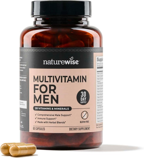 NatureWise Multivitamin for Men - Daily Supplement for Energy, Performance, Immunity - 60 Capsules, Gluten-Free