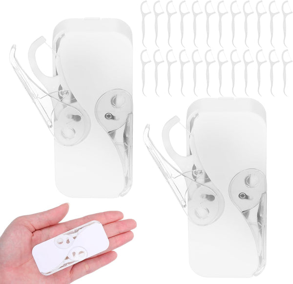 WJIAAA 2 Pack Flosser Dispenser with 24 Pcs Floss, Compact Dual-Opening Floss Container