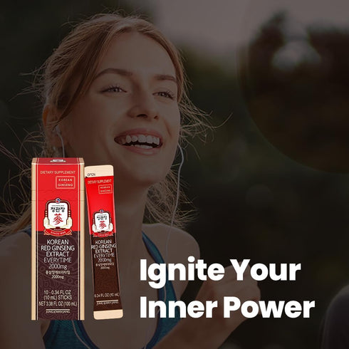 JungKwanJang Ginseng Everytime Extract Stick - Caffeine-Free Energy Supplements, Korean Red Ginseng 2000mg