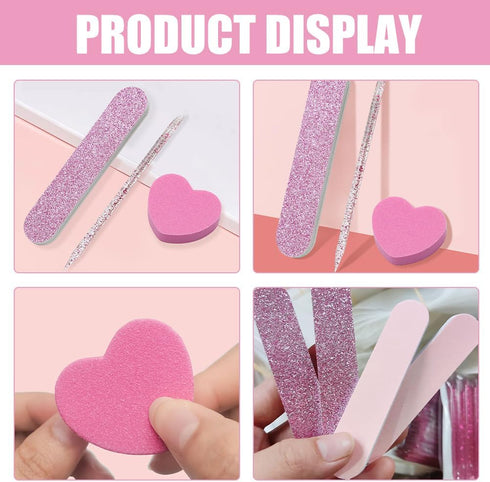 Ipetboom Nail Buffer Heart Shape, 20 Sets Nail File Strips & Mini Buffer Kit for DIY Nail Care