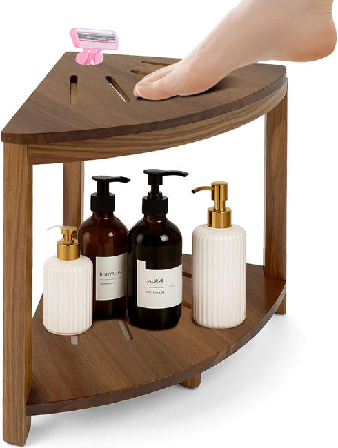 BHNJUTM 14.5 Corner Shower Stool in,Shower Foot Rest with Storage Shelf, Shower Shaving Stool for Shaving Legs, Shower
