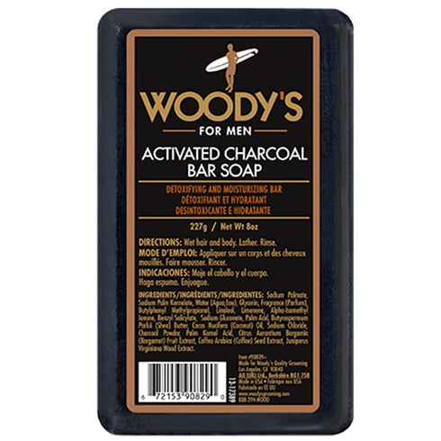Woody's Activated Charcoal Bar Soap for Men, Detoxifying, Deep Cleansing, 8 oz, Suitable for All Skin Types