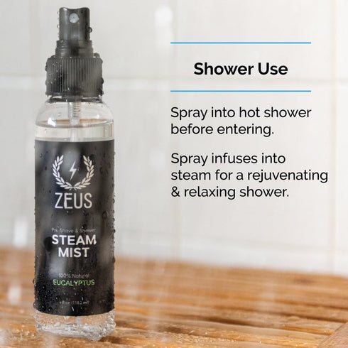 ZEUS 100% Natural Eucalyptus Oil Steam Mist - Aromatherapy Spray for Shower & Bath, 4 oz
