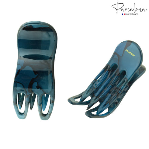 Parcelona French Bear Paw Medium 3” Celluloid Acetate Non Slip Jaw Yoga Hair Accessories for Fine Hair (Pickled Blue)