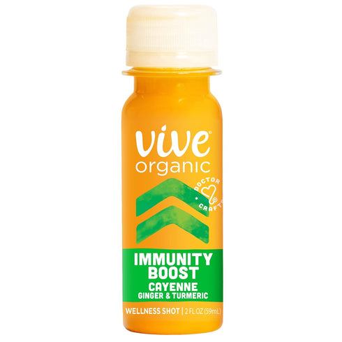 Immune Immunity 2 Oz (Pack 12) Vive Organic Support Shot, Cold-Pressed Ginger, Turmeric & Cayenne, Gluten Free, Vegan