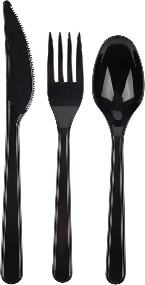 PlasticPro 200 Pack Heavy Weight Black Plastic Spoons, Disposable Cutlery Set