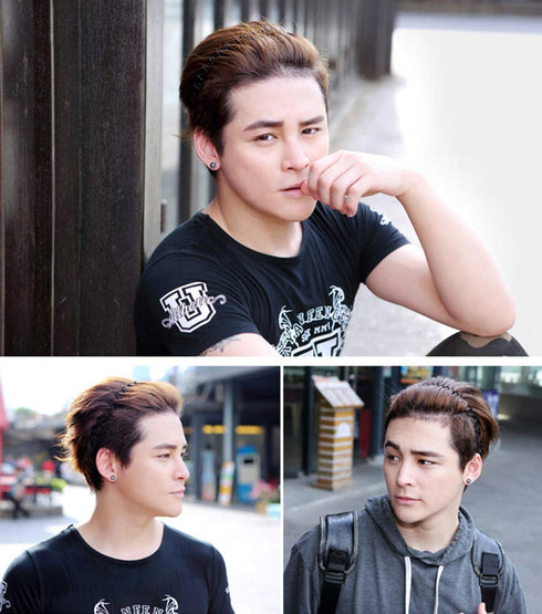 Men's Slicked Back Headband, Outdoor Sports Fashion Pigtail Hair Band with Metal Head Buckle Clip for Long Hair, Braid
