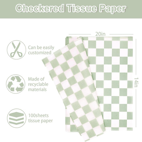 Whaline 100 Sheets Checkered Tissue Paper Sage Green Gift Wrapping Paper Art Craft Paper for DIY Crafts Wedding Birthday Baby Shower Party Decorations, 14 x 20 Inch by Whaline