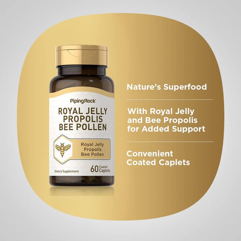 Piping Rock Royal Jelly Propolis Bee Pollen - 60 Caplets, Vegetarian, Non-GMO, Gluten-Free Supplement