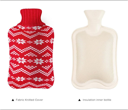 Hot Water Bag Hot Water Bottle 2 Liter Heat Up and Refreezable Hot Cold Pack with Knit Cover for Pain Relief Hot Cold Therapy, Snowflake