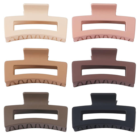 Sisiaipu 3.5 Inch Medium Hair Claw Clips, 6 Pack Square Rectangle Clips for Women Hair Accessories