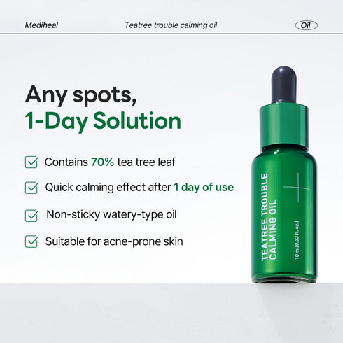 Mediheal Teatree Trouble Calming Oil (0.33 fl oz), Quick Calming Oil for Sensitive Skin with Deep Hydration