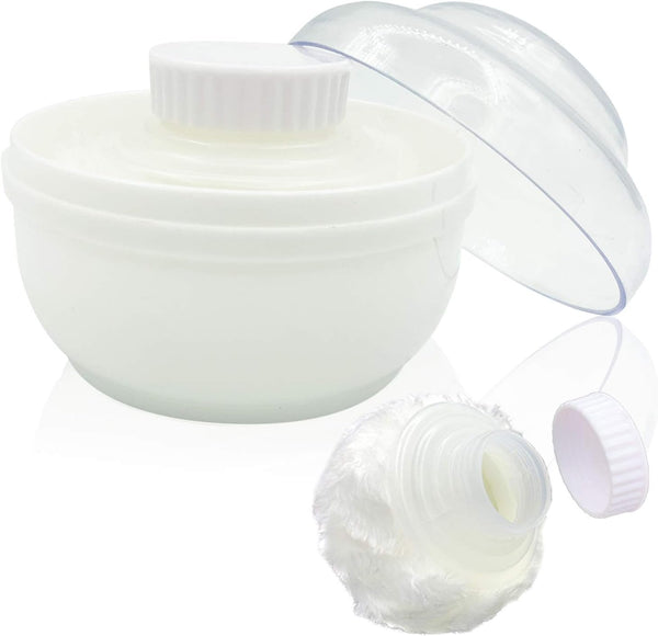 Large 3.5" Storage Body Powder Container, White After-Bath Powder Case with Hand Holder for Makeup and Baby Care