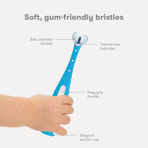Frida Baby Triple-Angle Toothhugger Training Toddler Toothbrush, Cleans All Sides at Once, for 2 Years and Up, Blue
