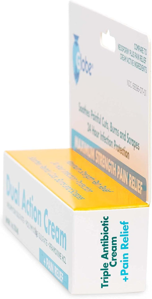 (2 Pack) Globe Triple Antibiotic Cream + Pain Relief - Neomycin, Polymyxin B, Pramoxine HCl, 24 Hour Protection