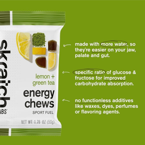 Skratch Labs Energy Chews | Energy Gummies for Running, Cycling, and Sports Performance | Matcha + Lemon (10 Pack)