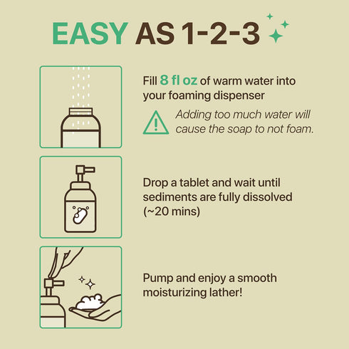 Nune Foaming Hand Soap Tablet Refills - 6 Pack - 48 fl oz total, Natural Moisturizing Coconut & Vanilla Foaming Soap