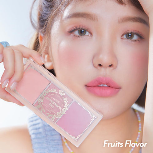 I'M MEME Blusher Palette - Afternoon Tea_Fruit Flavor, Soft Pink, Peach, Lavender, 3 Shades, 0.4 Oz