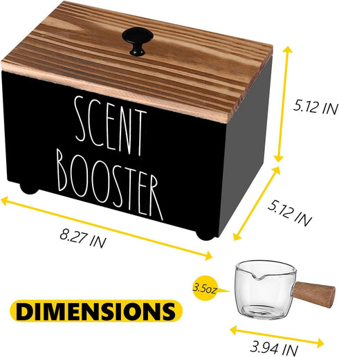 Laundry Scent Booster Container - Rustic Wood Dispenser for Clothing Fragrance Beads, Laundry Room Organizer Bin (Black)