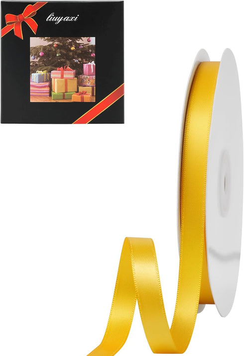 LIUYAXI Yellow Double Face Satin Ribbon, 3/8" x 50 Yards, Perfect for Crafts, Gift Wrapping, Bow Making