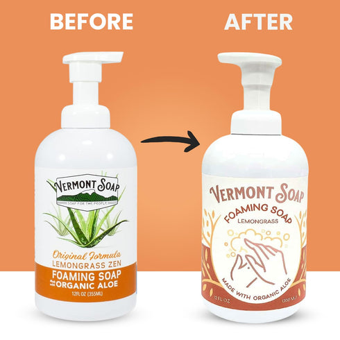 VERMONT SOAP Organic Lemongrass Zen Foaming Hand Soap, Natural Moisturizing Liquid Soap for Dry Skin - 12 oz