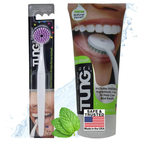 Peak Essentials TUNG Natural Brush & Gel Kit, Tongue Cleaner for Adults, Fresh Mint, Made in America (Starter Pack)