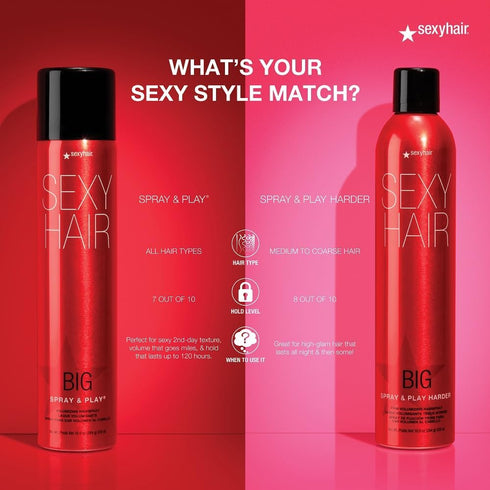 SexyHair Big Spray & Play Volumizing Hairspray, 10 Oz | Hold and Shine | All Hair Types | Up to 72 Hour Humidity