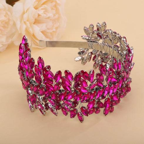Sither Bridal Crystal Headband, Large Silver Hair Accessories for Wedding Party & Prom Gift (purple red)