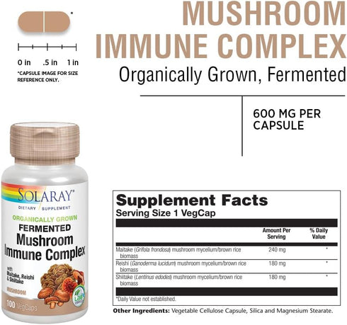 SOLARAY Fermented Mushroom Immune Complex 600 mg | 100 VegCaps for Immune Support