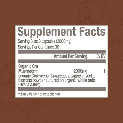 Om Mushroom Superfood Cordyceps Mushroom Capsules - 90 Count, Superfood Supplement for Energy, Power & Stamina