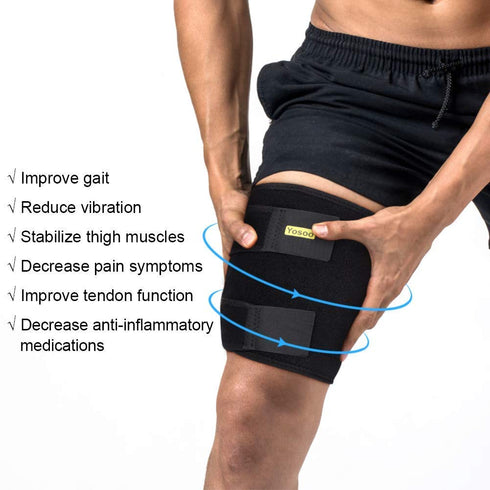 Thigh Support Adjustable Compression Sleeve, Thigh Brace Hamstring Wrap with Anti-Slip Silicone Strips