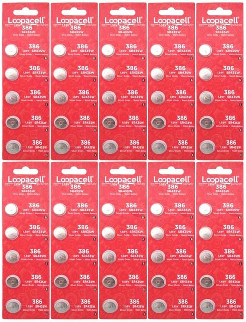 50 Batteries 386/301 (SR43/W/SW) 1.55V Silver Oxide Watch Battery